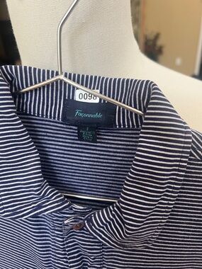 Faconnable Men’s Navy and White Striped Polo